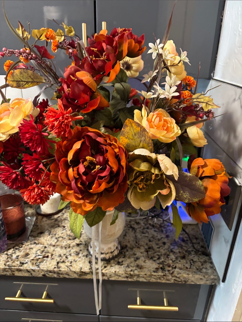 Fall-Inspired Faux Floral Arrangement in Orange & Red